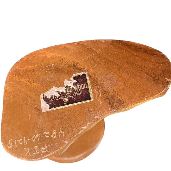 1960's Hand Crafted Leilani Monkey Pod Wood Mushroom Sculpture Appetizer Server - Picture 5 of 11